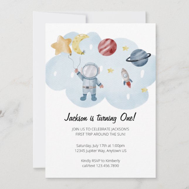 Invitación a la fiesta de cumpleaños del astronaut (Anverso)