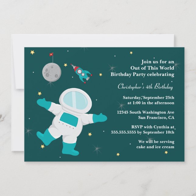 Invitación a la fiesta de cumpleaños del astronaut (Anverso)