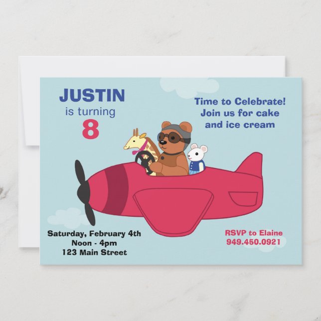 Invitación a la fiesta de cumpleaños del avión (Anverso)