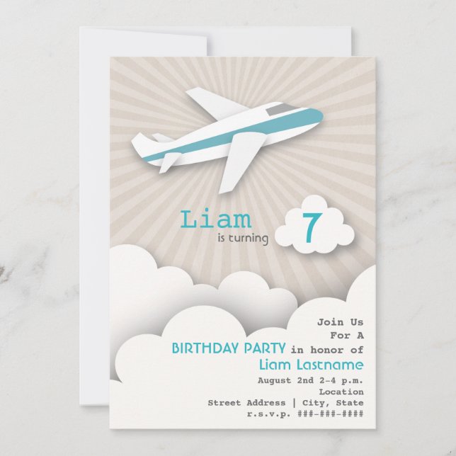 Invitación a la fiesta de cumpleaños del avión - A (Anverso)
