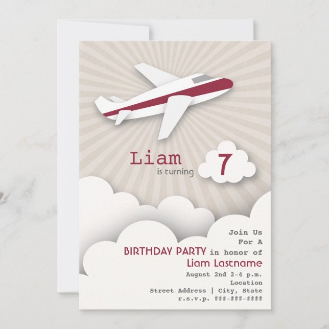 Invitación a la fiesta de cumpleaños del avión - R (Anverso)