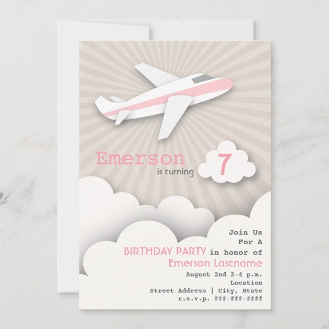 Invitación a la fiesta de cumpleaños del avión - R (Anverso)