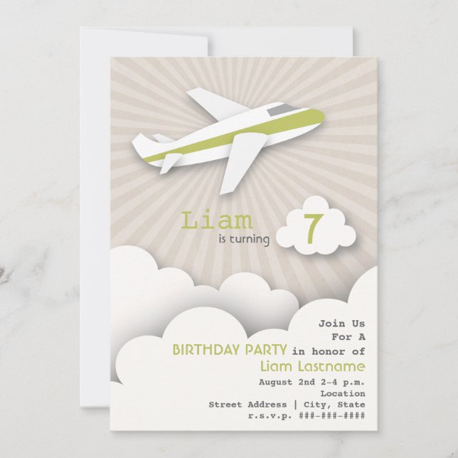 Invitación a la fiesta de cumpleaños del avión - V (Anverso)