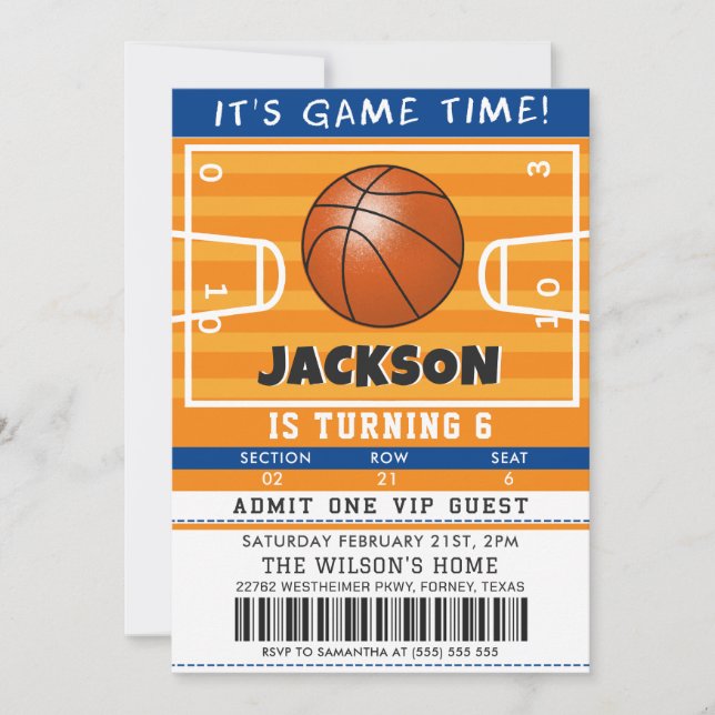 Invitación a la fiesta de cumpleaños del baloncest (Anverso)
