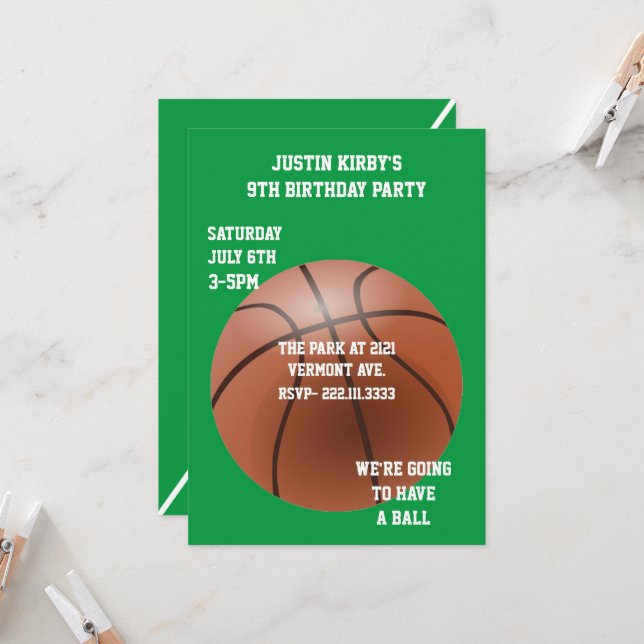 Invitación a la fiesta de cumpleaños del baloncest (Anverso/Reverso In Situ)