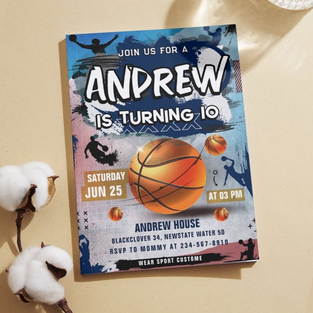 Invitación a la fiesta de cumpleaños del baloncest (Basketball Birthday Party Invitation)