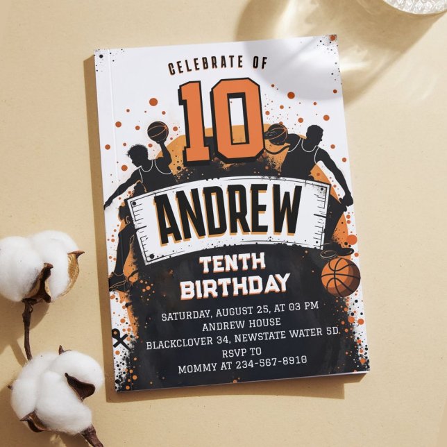 Invitación a la fiesta de cumpleaños del baloncest (Basketball Sport Birthday Party Invitation )