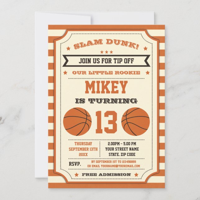Invitación a la fiesta de cumpleaños del baloncest (Anverso)