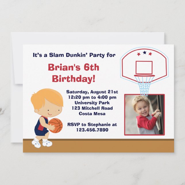 Invitación a la fiesta de cumpleaños del baloncest (Anverso)