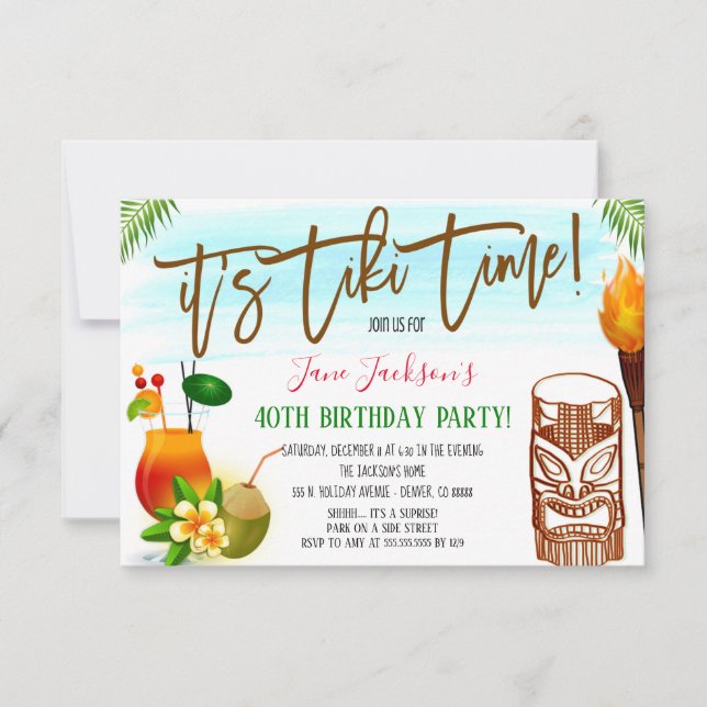 Invitación a la fiesta de cumpleaños del bar Tiki (Anverso)