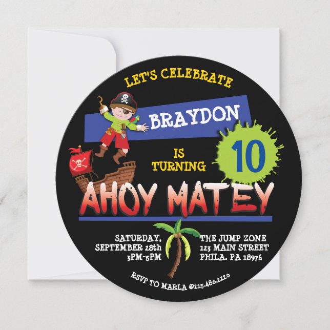 Invitación a la fiesta de cumpleaños del barco pir (Anverso)