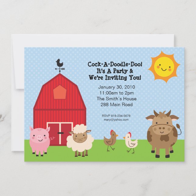 Invitación a la fiesta de cumpleaños del Barnyard (Anverso)