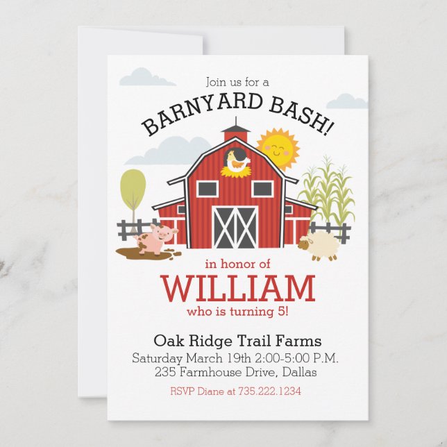 Invitación a la fiesta de cumpleaños del Barnyard  (Anverso)
