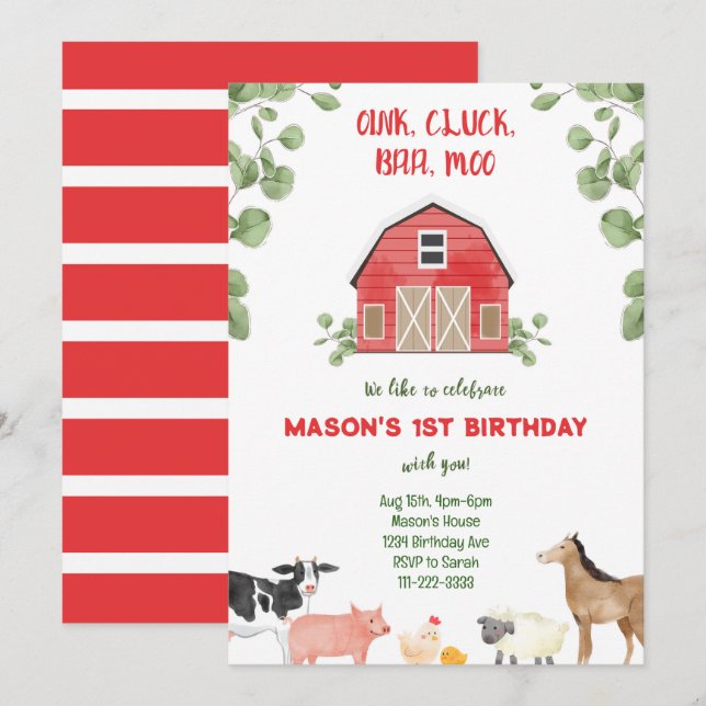 Invitación a la fiesta de cumpleaños del Barnyard  (Anverso / Reverso)