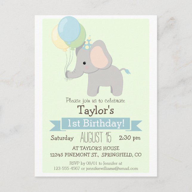 Invitación a la fiesta de cumpleaños del bebé elef (Anverso)