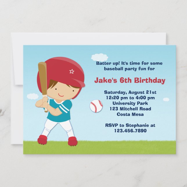Invitación a la fiesta de cumpleaños del béisbol (Anverso)