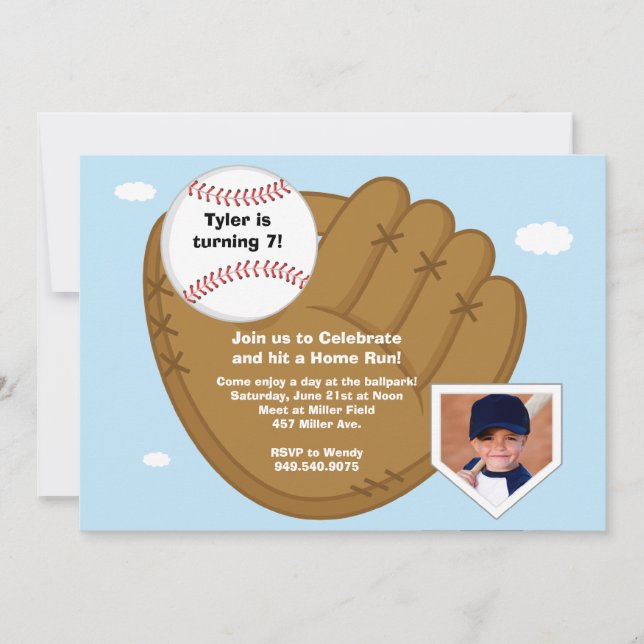 Invitación a la fiesta de cumpleaños del béisbol (Anverso)