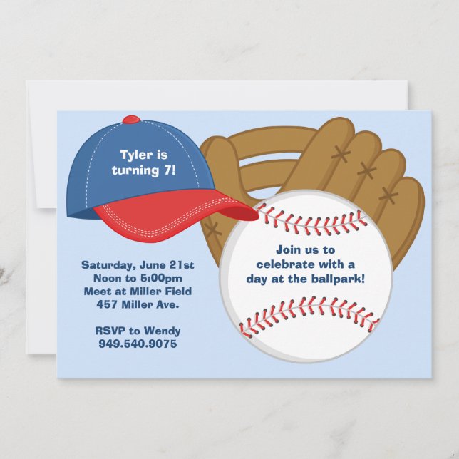 Invitación a la fiesta de cumpleaños del béisbol (Anverso)