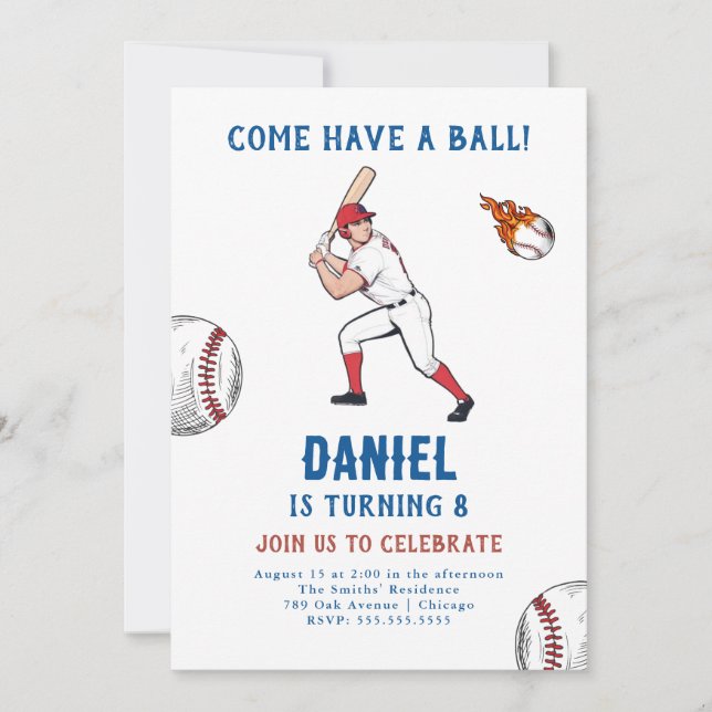 Invitación a la fiesta de cumpleaños del béisbol (Anverso)