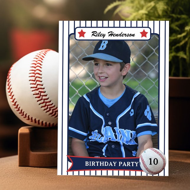 Invitación a la fiesta de cumpleaños del béisbol (Baseball trading card boy's birthday invitations.)