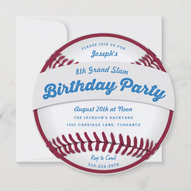Invitación a la fiesta de cumpleaños del béisbol (Anverso)