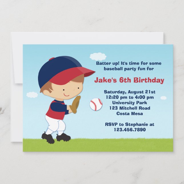 Invitación a la fiesta de cumpleaños del béisbol (Anverso)