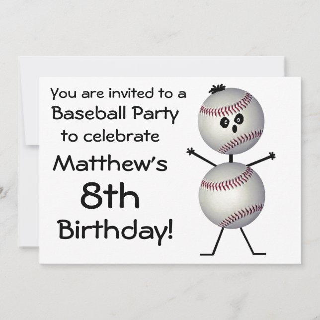 Invitación a la fiesta de cumpleaños del béisbol (Anverso)