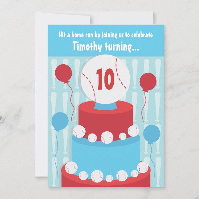 Invitación a la fiesta de cumpleaños del béisbol (Anverso)