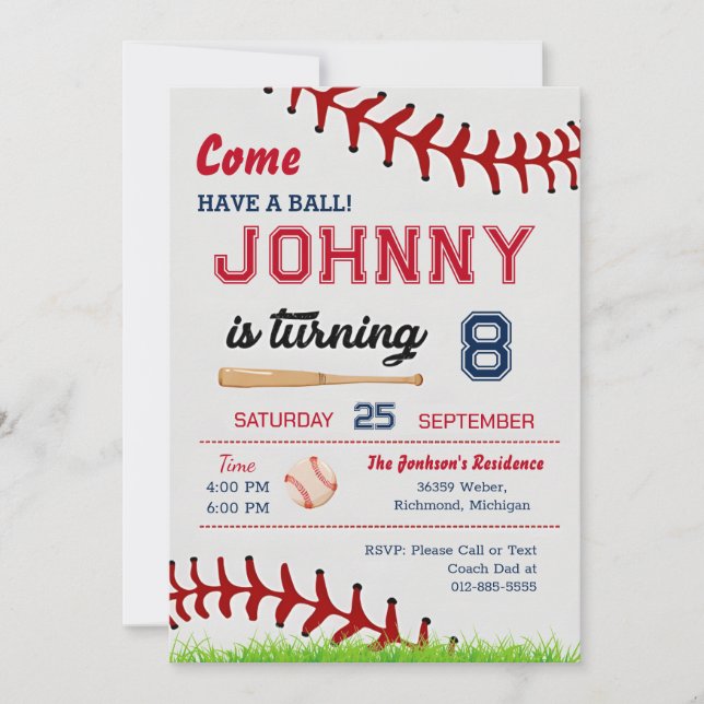 Invitación a la fiesta de cumpleaños del béisbol c (Anverso)