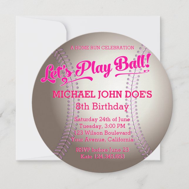 Invitación a la fiesta de cumpleaños del béisbol r (Anverso)