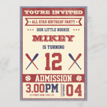 Invitación a la fiesta de cumpleaños del béisbol v