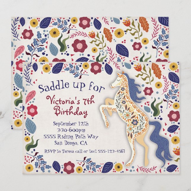 Invitación a la fiesta de cumpleaños del Boho Hors (Anverso / Reverso)