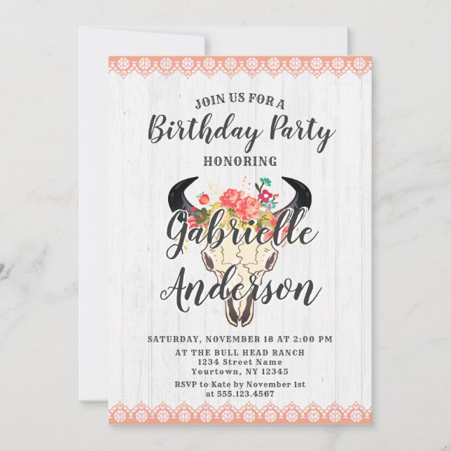 Invitación a la fiesta de cumpleaños del Boho Moda (Anverso)