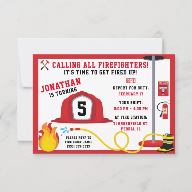 Invitación a la fiesta de cumpleaños del bombero (Anverso)