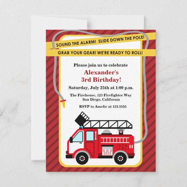 Invitación a la fiesta de cumpleaños del bombero d (Anverso)