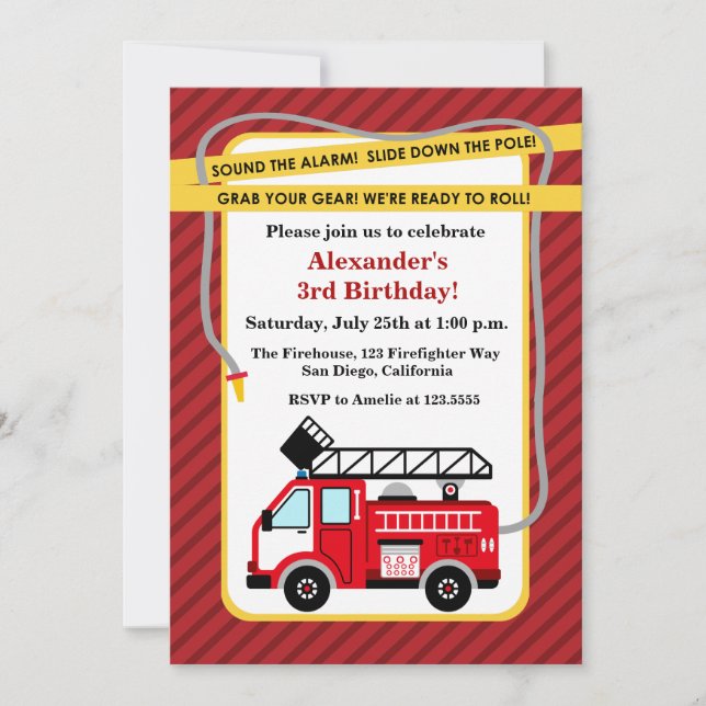 Invitación a la fiesta de cumpleaños del bombero d (Anverso)