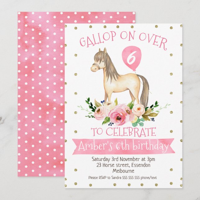 Invitación a la fiesta de cumpleaños del caballo f (Anverso / Reverso)