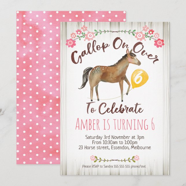 Invitación a la fiesta de cumpleaños del caballo f (Anverso / Reverso)