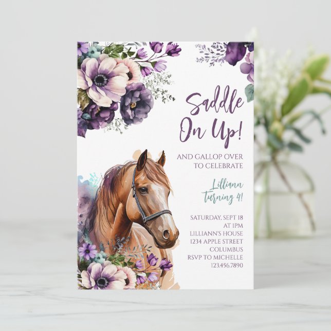 Invitación a la fiesta de cumpleaños del caballo F (Anverso de pie)