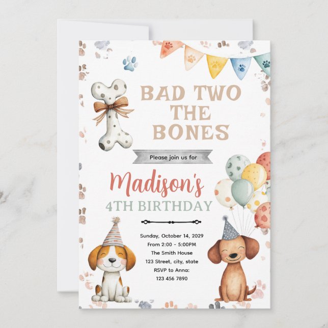 Invitación a la fiesta de cumpleaños del cachorro  (Anverso)