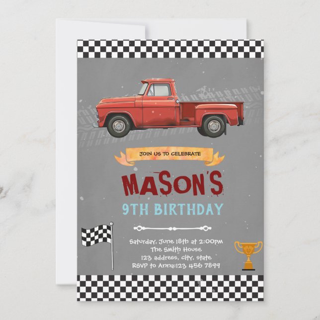 Invitación a la fiesta de cumpleaños del camión (Anverso)