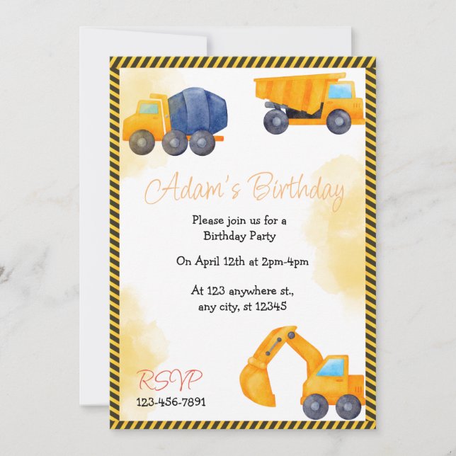 Invitación a la fiesta de cumpleaños del camión de (Anverso)