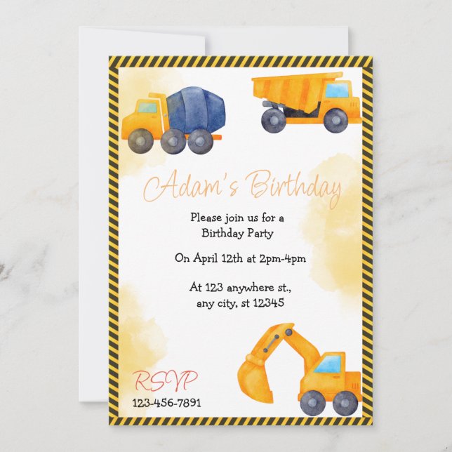 Invitación a la fiesta de cumpleaños del camión de (Anverso)