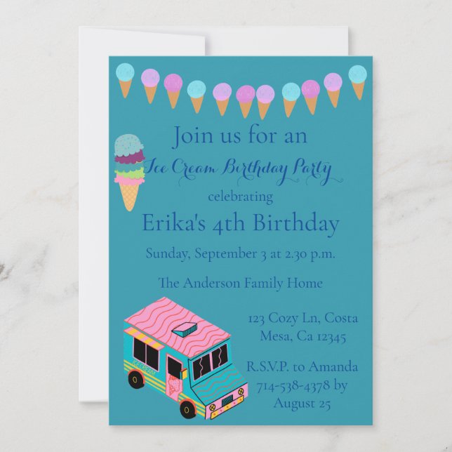 Invitación a la fiesta de cumpleaños del Camión de (Anverso)