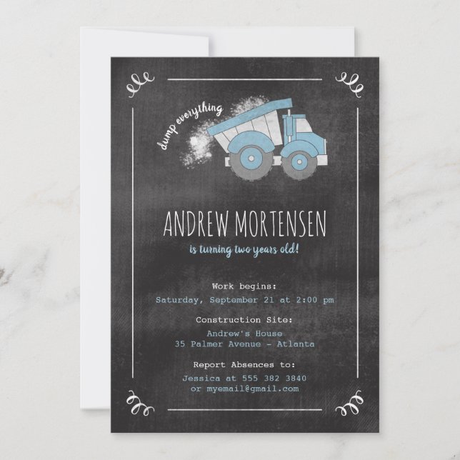 Invitación a la fiesta de cumpleaños del camión de (Anverso)