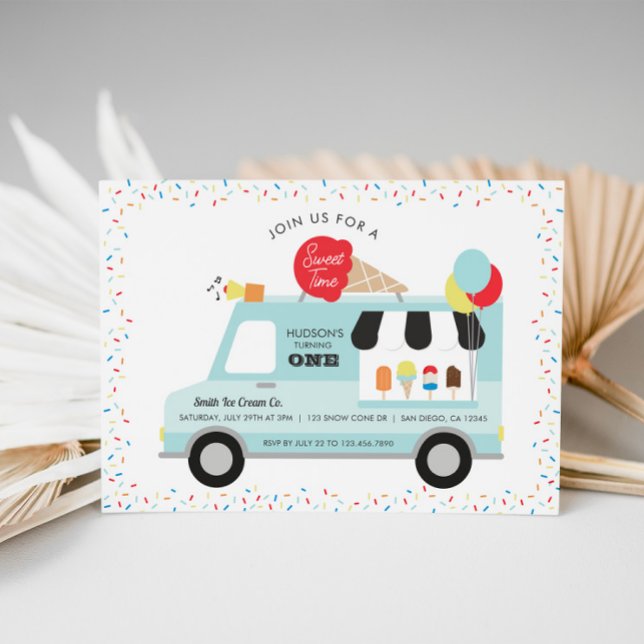 Invitación a la fiesta de cumpleaños del Camión he (Ice Cream Birthday Party Invitation)