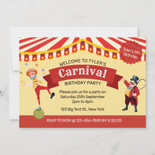 Invitación a la fiesta de cumpleaños del carnaval (Anverso)