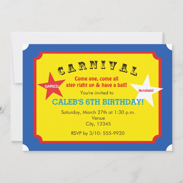 Invitación a la fiesta de cumpleaños del carnaval (Anverso)