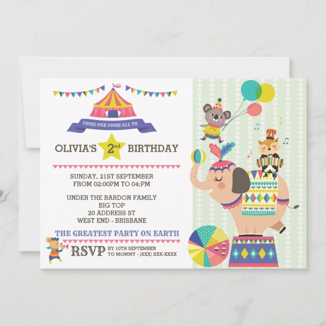 Invitación a la fiesta de cumpleaños del carnaval (Anverso)