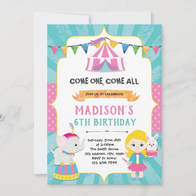 Invitación a la fiesta de cumpleaños del Chica cir (Anverso)